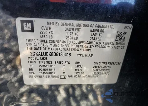 2013 GMC Terrain Slt from USA, damaged, VIN 2GKALUEK8D6135418